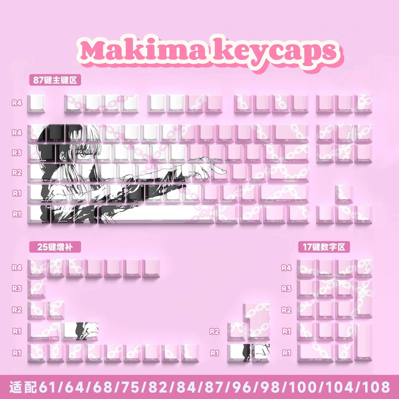 Dark Anime-Style PBT Keycap Set (129 Keys)