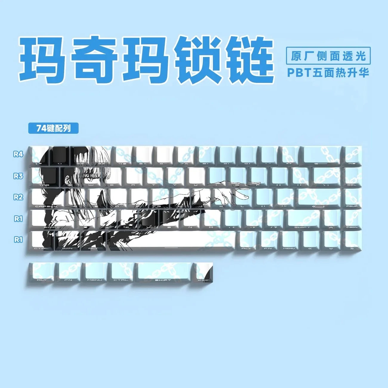 Dark Anime-Style PBT Keycap Set (129 Keys)