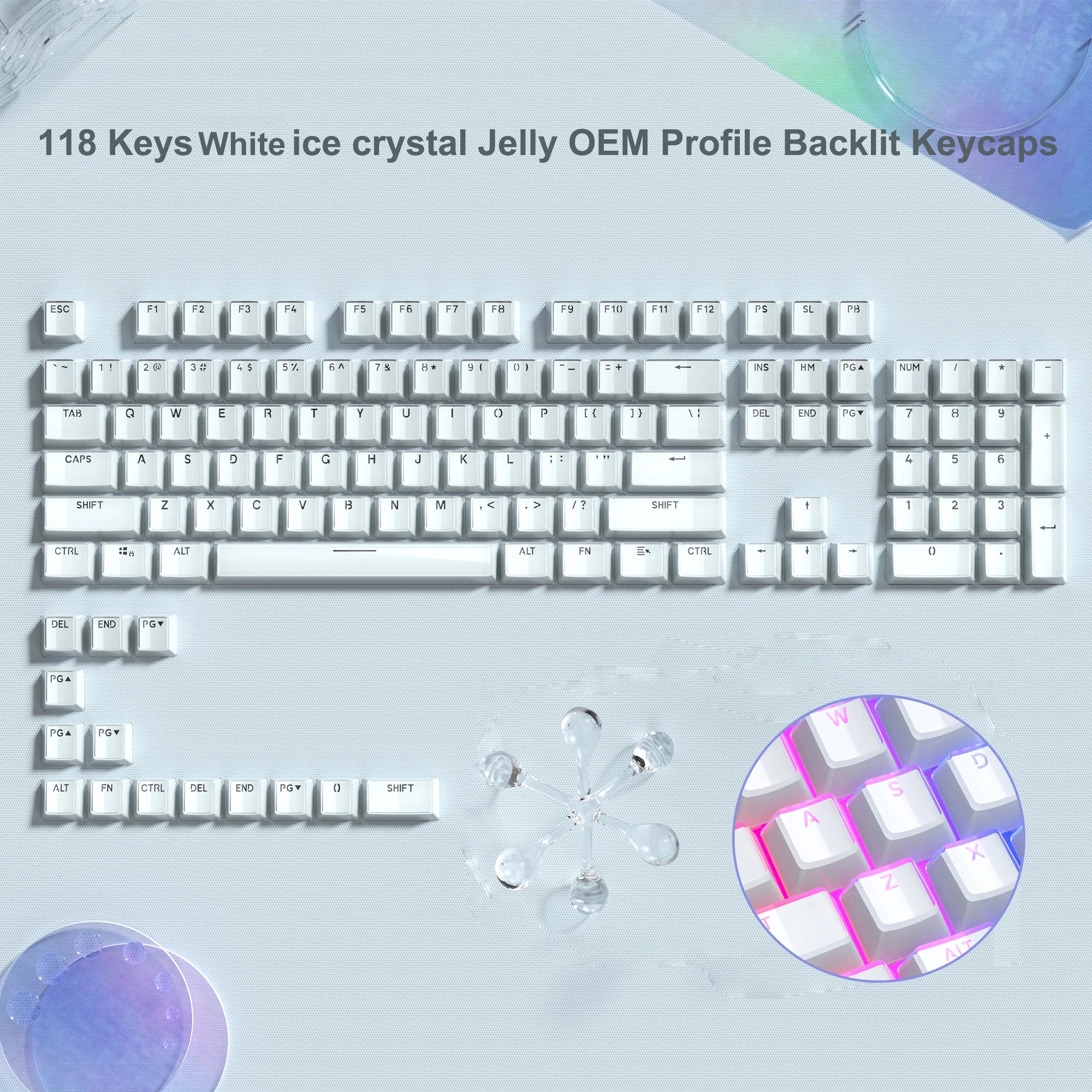 Jelly Crystal Translucent Side-Print Keycap Set (OEM, 113 Keys)