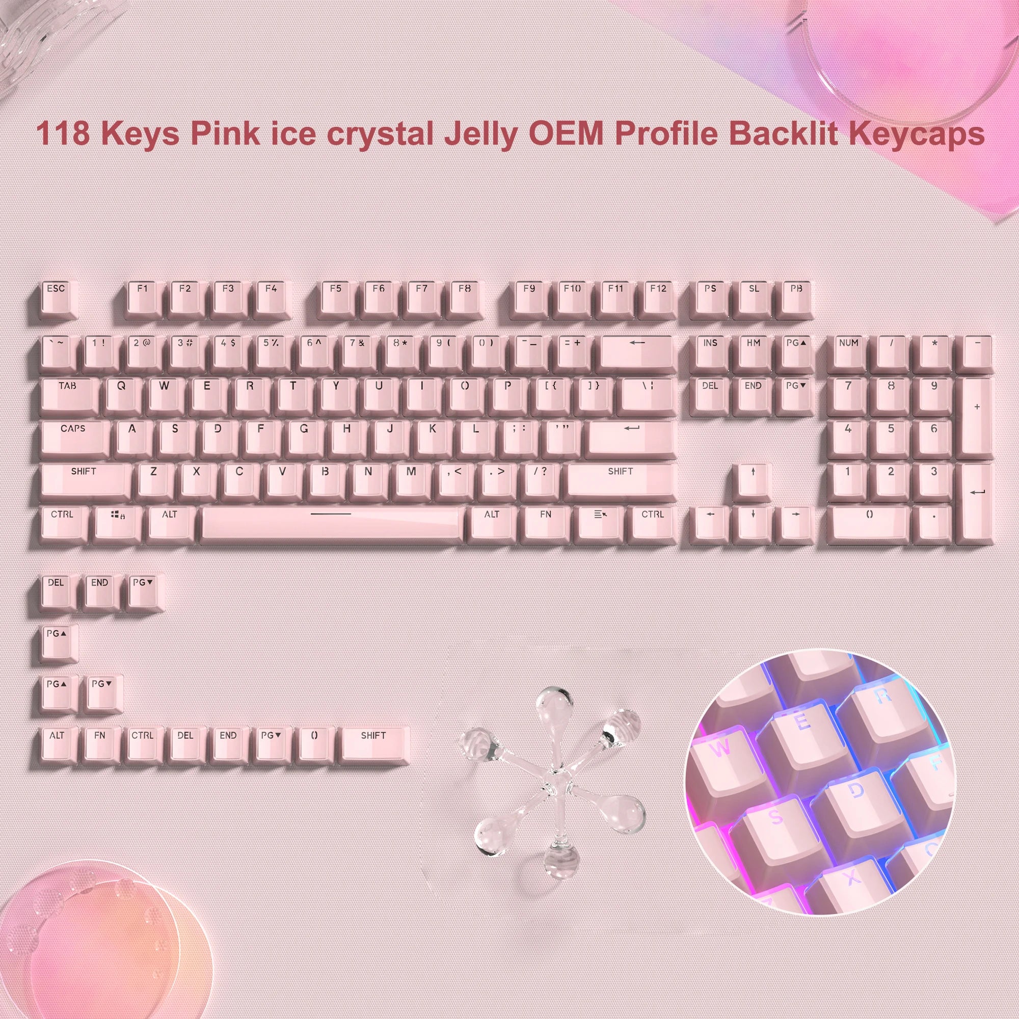 Jelly Crystal Translucent Side-Print Keycap Set (OEM, 113 Keys)